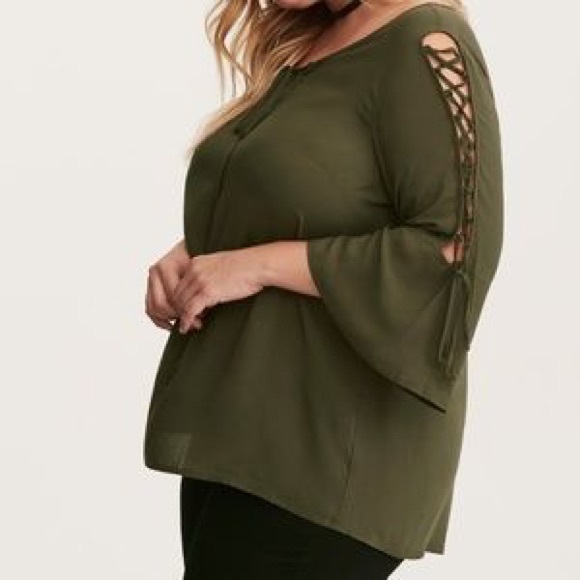 torrid Tops - Torrid olive lace up sleeve blouse